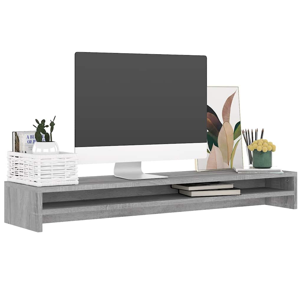 szürke sonoma színű szerelt fa monitorállvány 100 x 24 x 13 cm