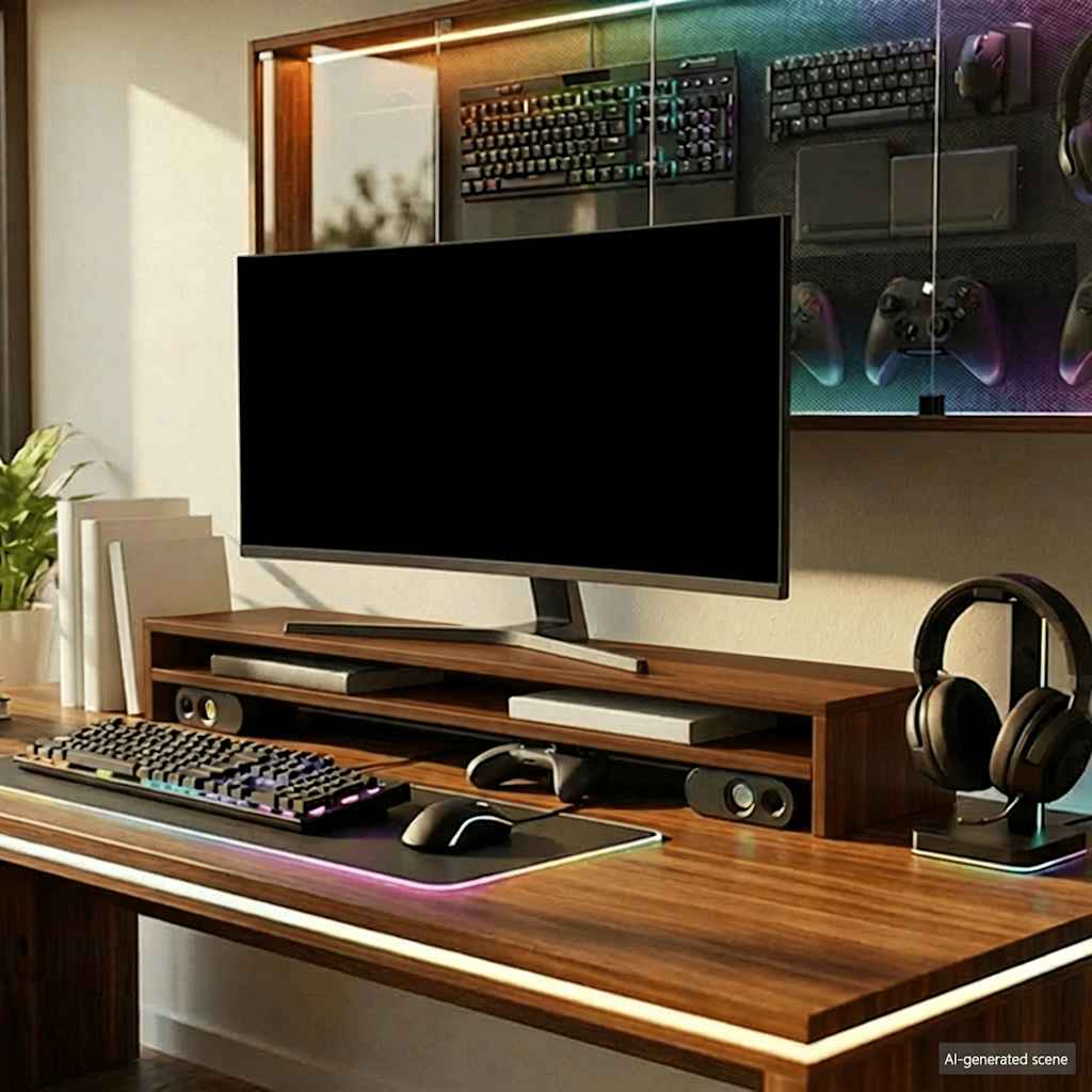 barna tölgy színű szerelt fa monitorállvány 100 x 24 x 13 cm
