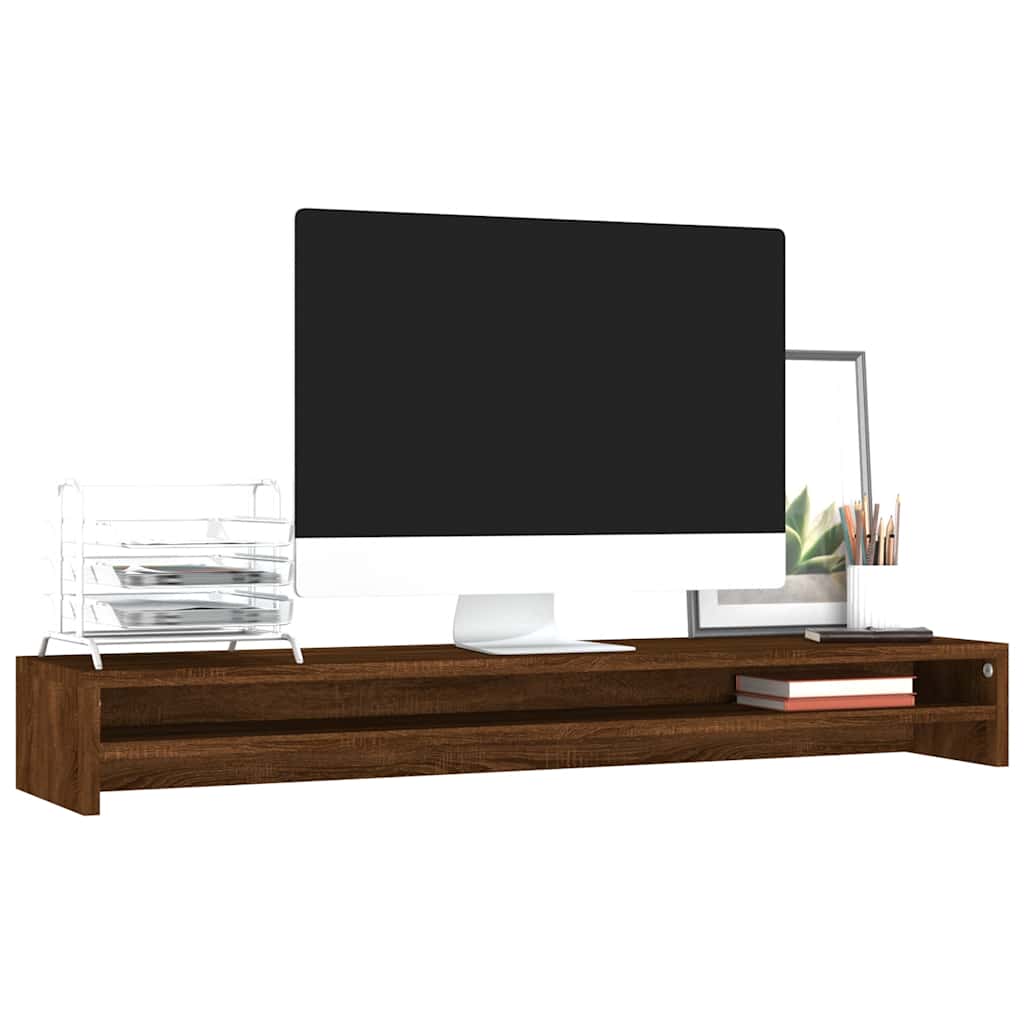 barna tölgy színű szerelt fa monitorállvány 100 x 24 x 13 cm