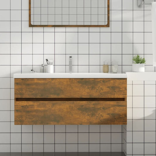 füstös tölgy színű szerelt fa mosdószekrény 100 x 38,5 x 45 cm