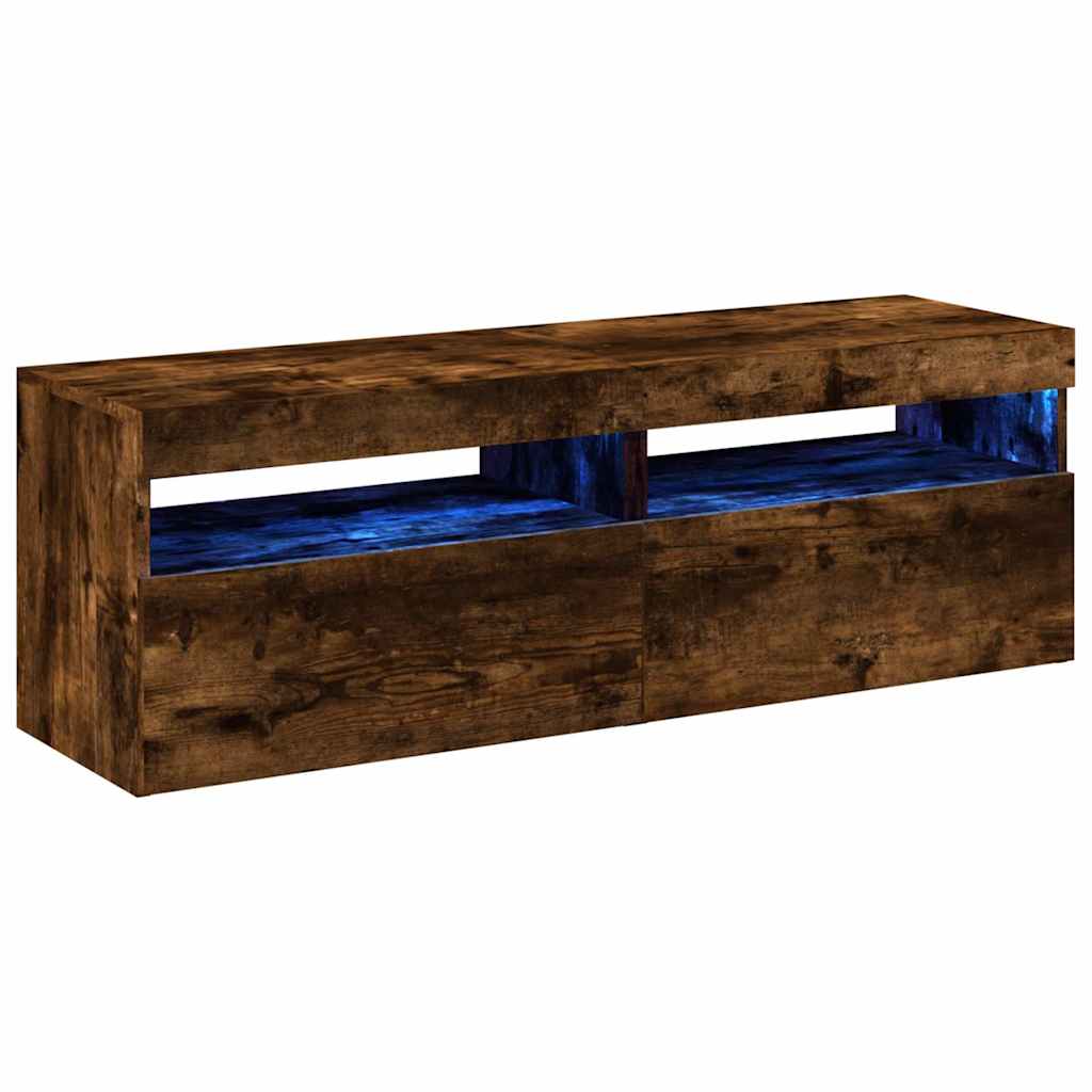 2 db barna tölgyszínű TV-szekrény LED-ekkel 60 x 35 x 40 cm