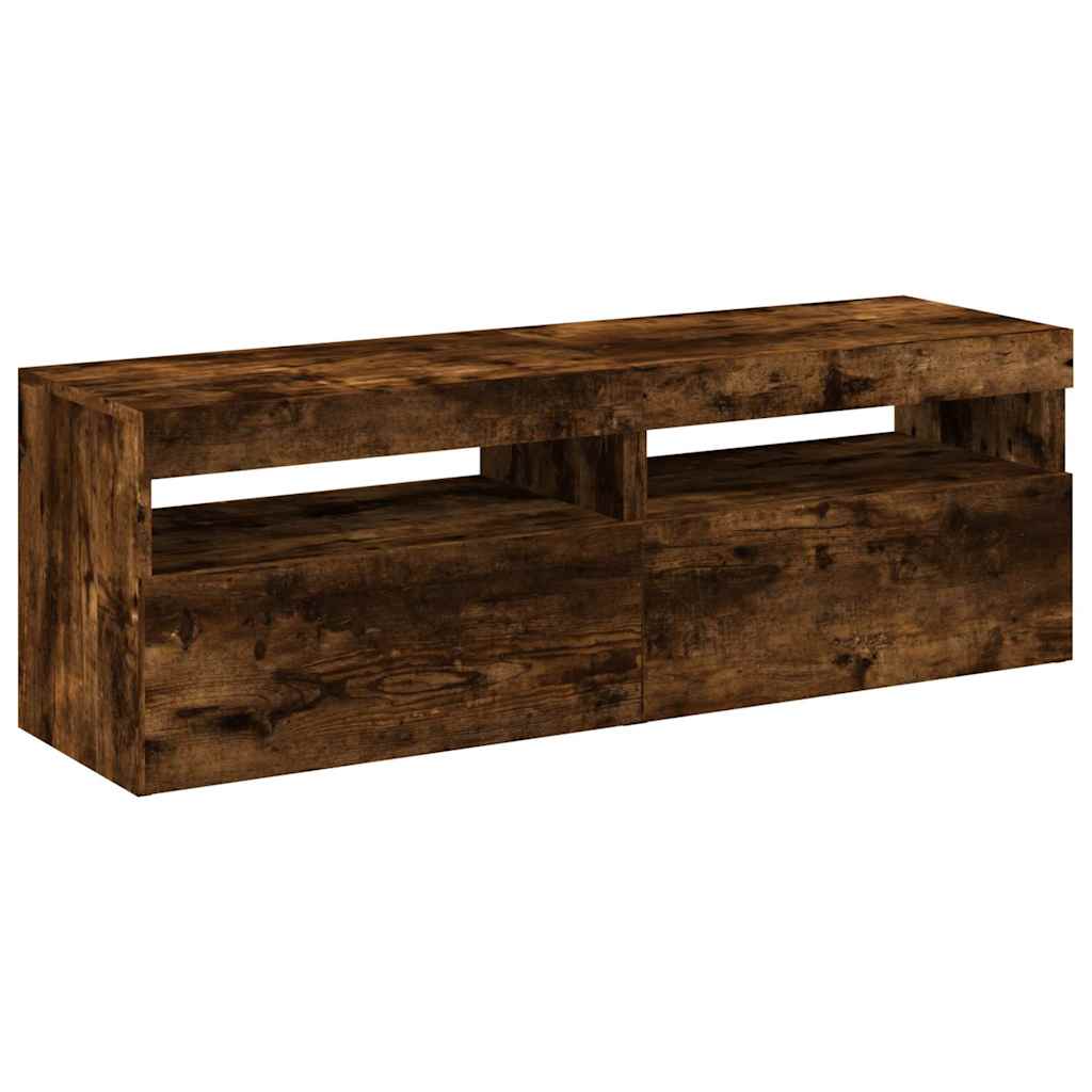 2 db barna tölgyszínű TV-szekrény LED-ekkel 60 x 35 x 40 cm
