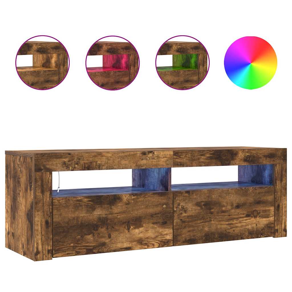 füstös tölgy színű TV-szekrény LED-ekkel 120 x 35 x 40 cm