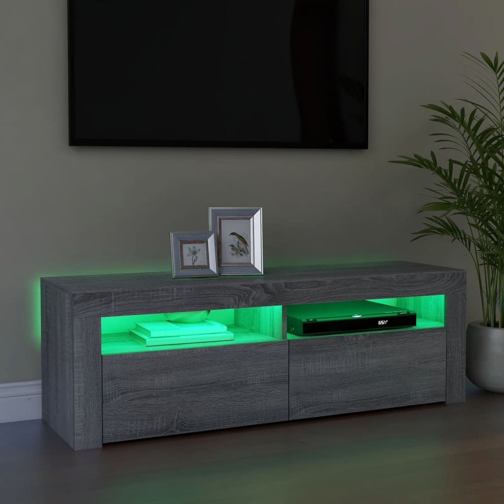 szürke sonoma színű TV-szekrény LED-lámpákkal 120 x 35 x 40 cm