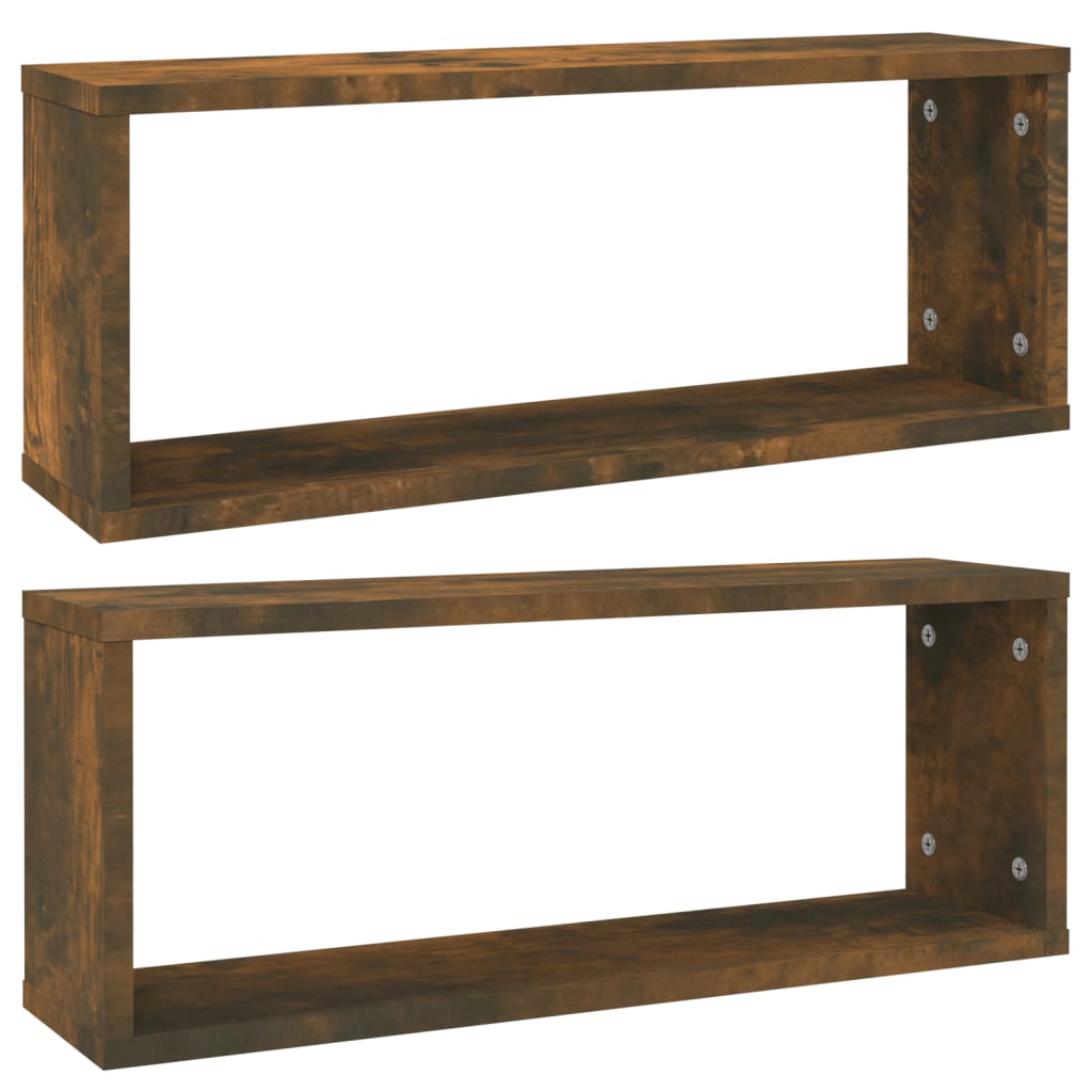 2 db füstös tölgy színű szerelt fa fali kockapolc 60x15x23 cm