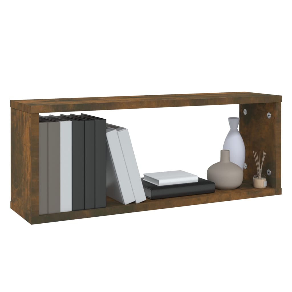 2 db füstös tölgy színű szerelt fa fali kockapolc 60x15x23 cm