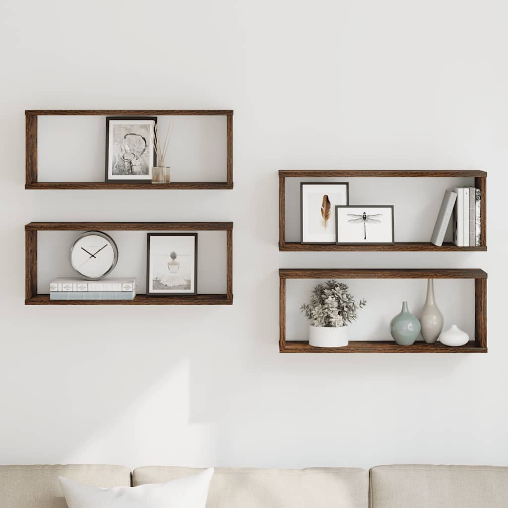 4 db füstös tölgy színű szerelt fa fali kockapolc 60x15x23 cm