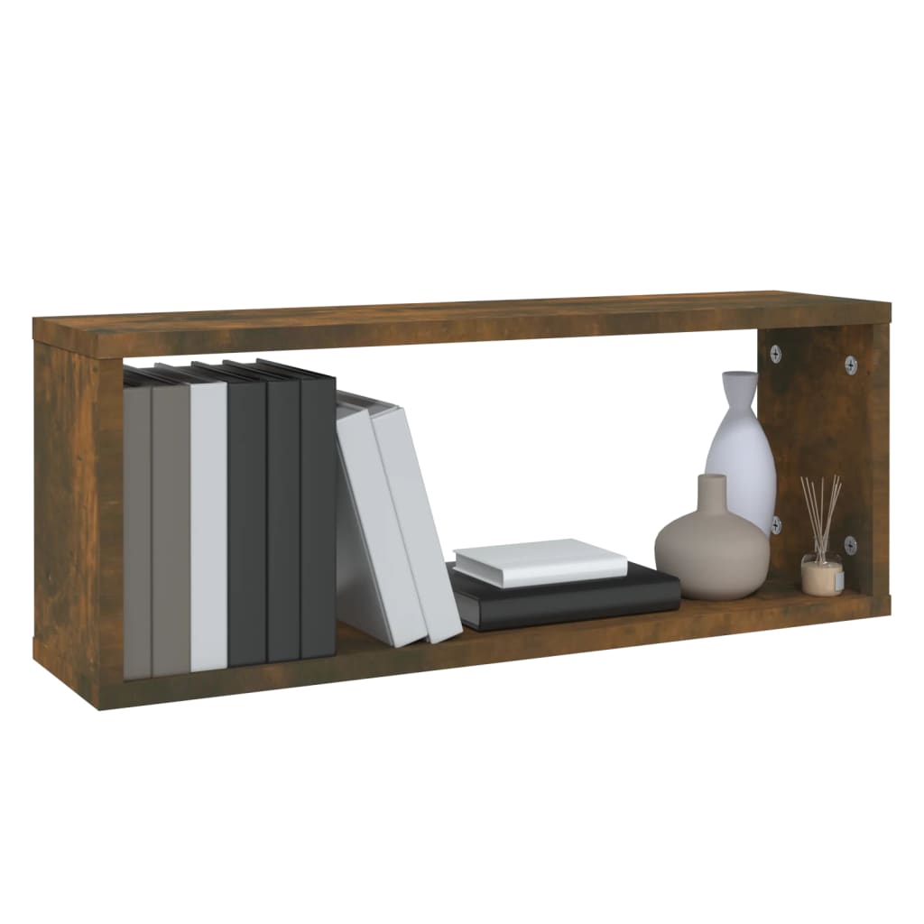 6 db füstös tölgy színű szerelt fa fali kockapolc 60x15x23 cm