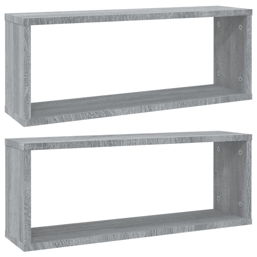 2 db szürke sonoma színű szerelt fa fali kockapolc 60x15x23 cm
