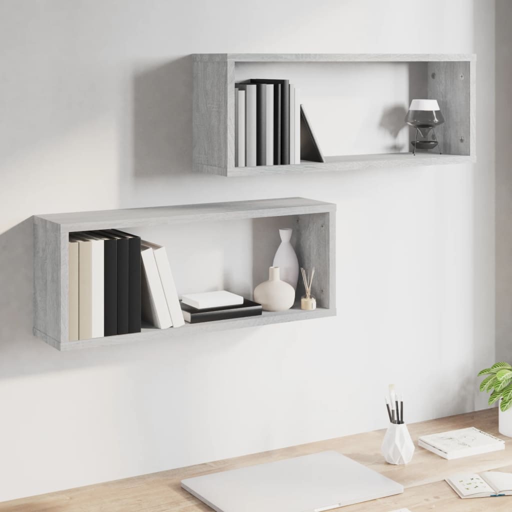 2 db szürke sonoma színű szerelt fa fali kockapolc 60x15x23 cm