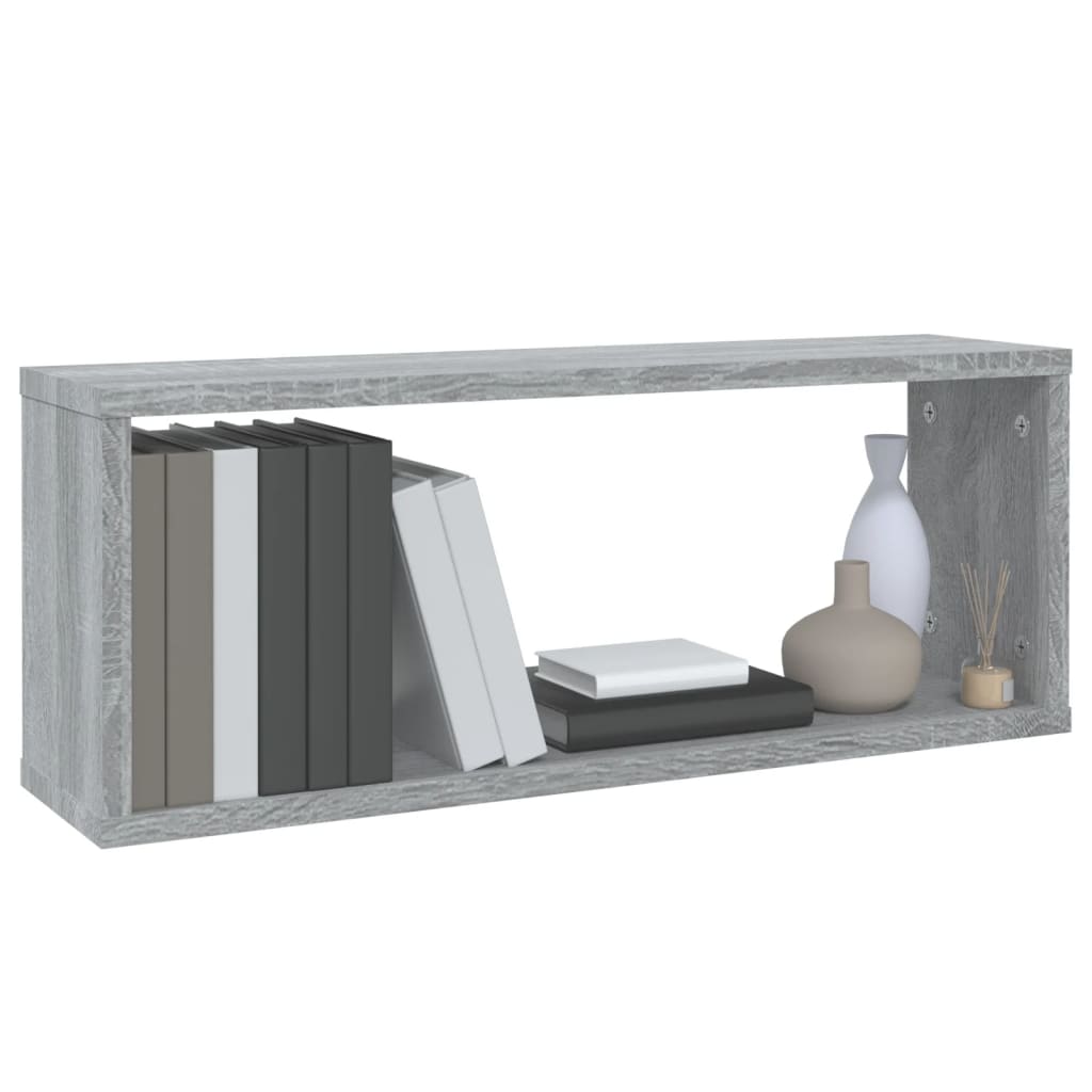2 db szürke sonoma színű szerelt fa fali kockapolc 60x15x23 cm