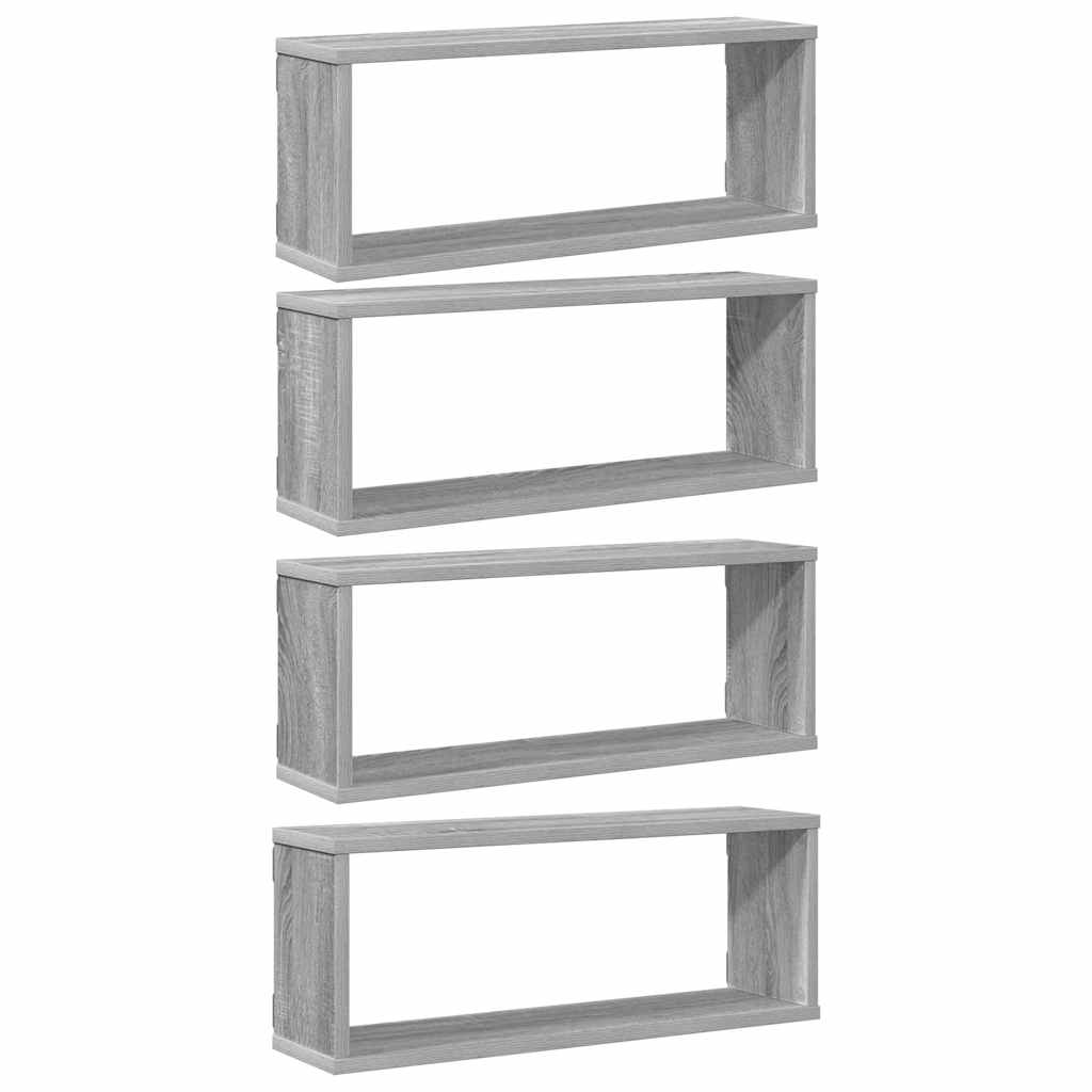 4 db szürke sonoma színű szerelt fa fali kockapolc 60x15x23 cm