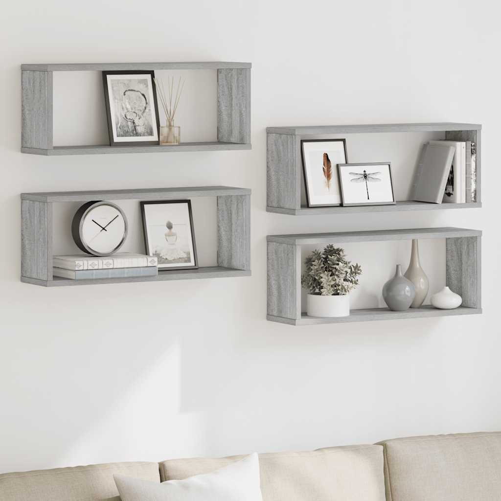 4 db szürke sonoma színű szerelt fa fali kockapolc 60x15x23 cm
