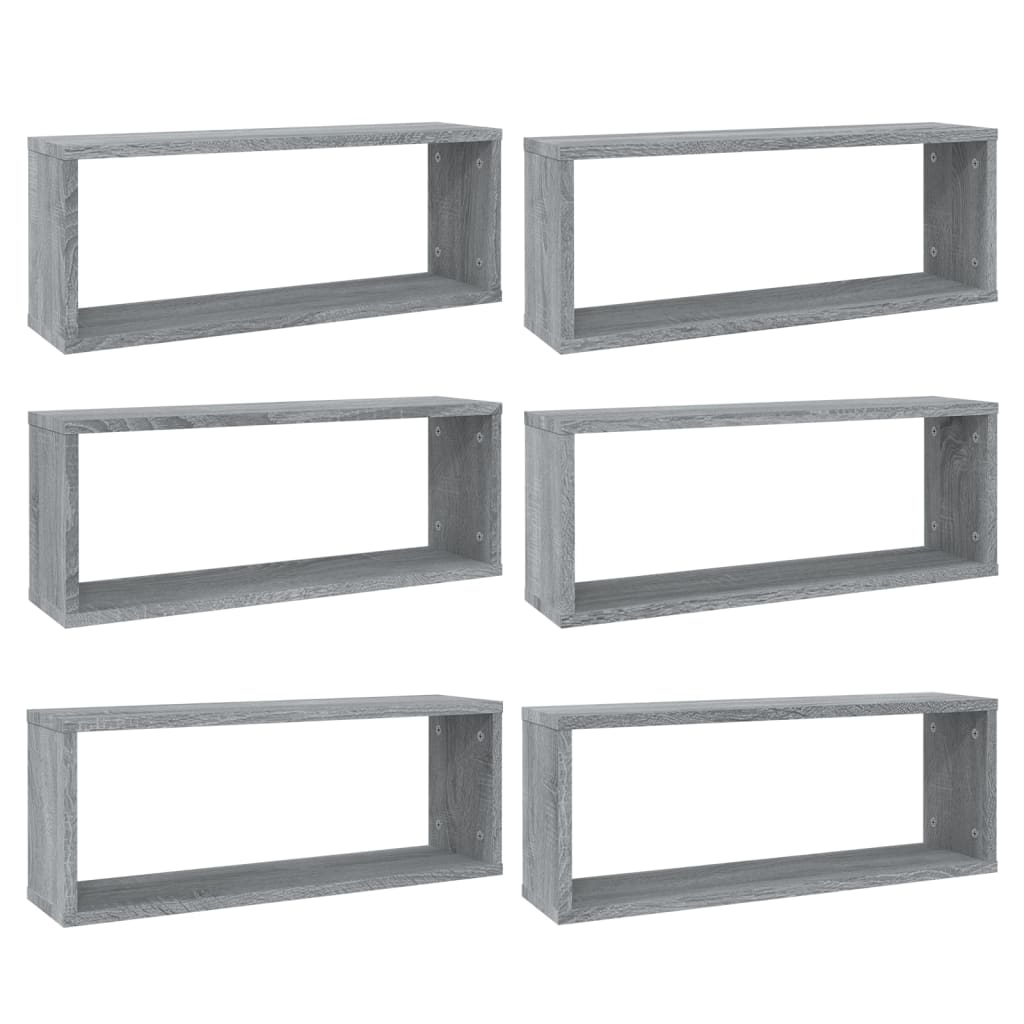 6 db szürke sonoma színű szerelt fa fali kockapolc 60x15x23 cm