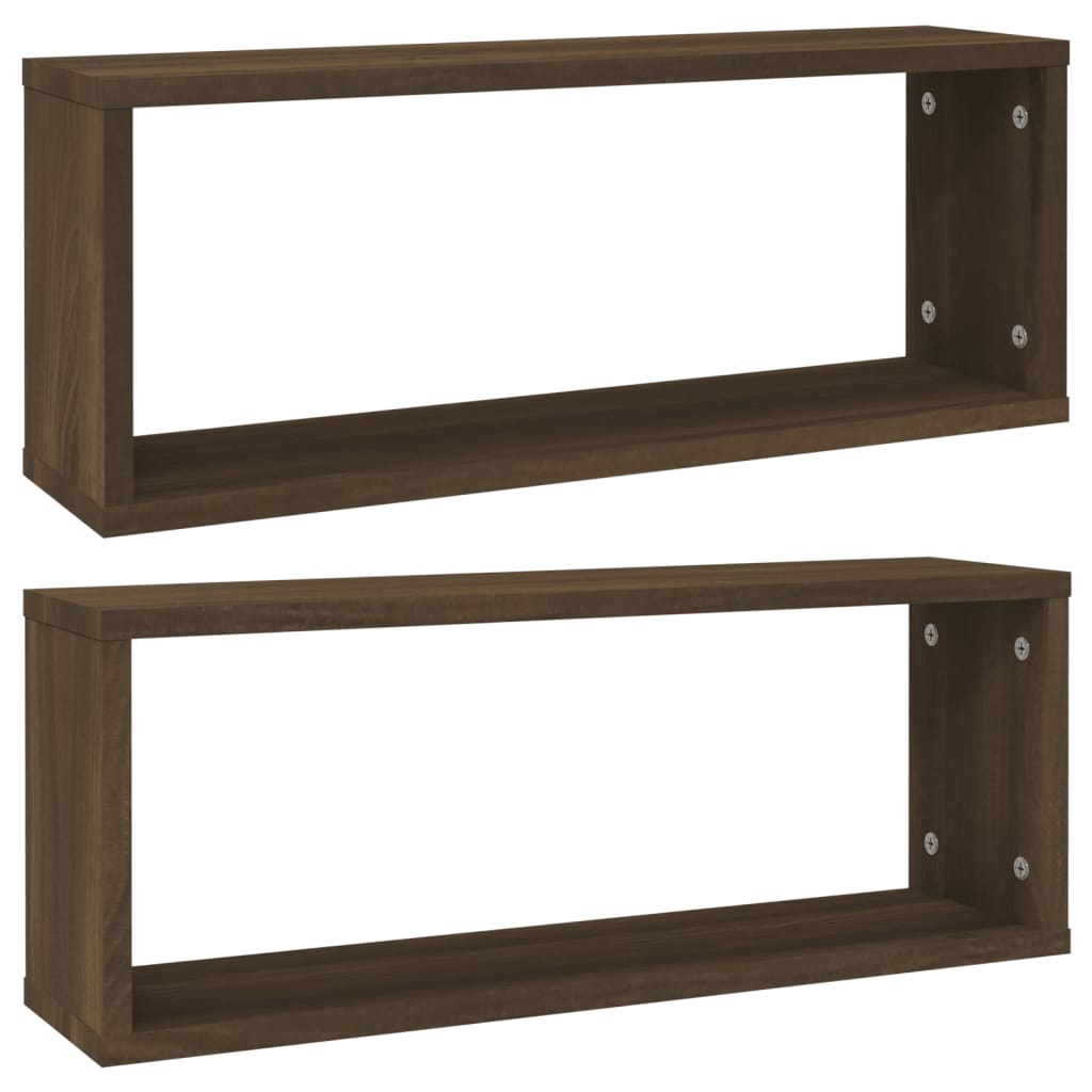2 db barna tölgy színű szerelt fa fali kockapolc 60x15x23 cm