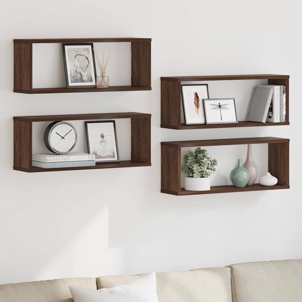 4 db barna tölgy színű szerelt fa fali kockapolc 60x15x23 cm