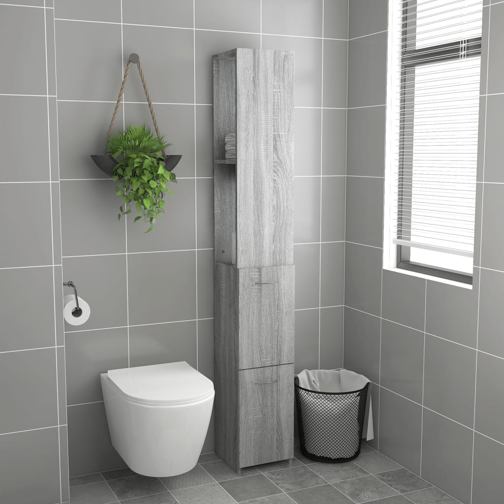 szürke sonoma színű szerelt fa fürdőszobaszekrény 25x26,5x170cm
