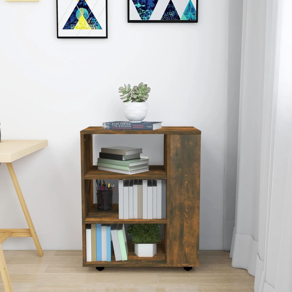 füstös tölgy színű szerelt fa kerekes szekrény 60 x 35 x 75 cm