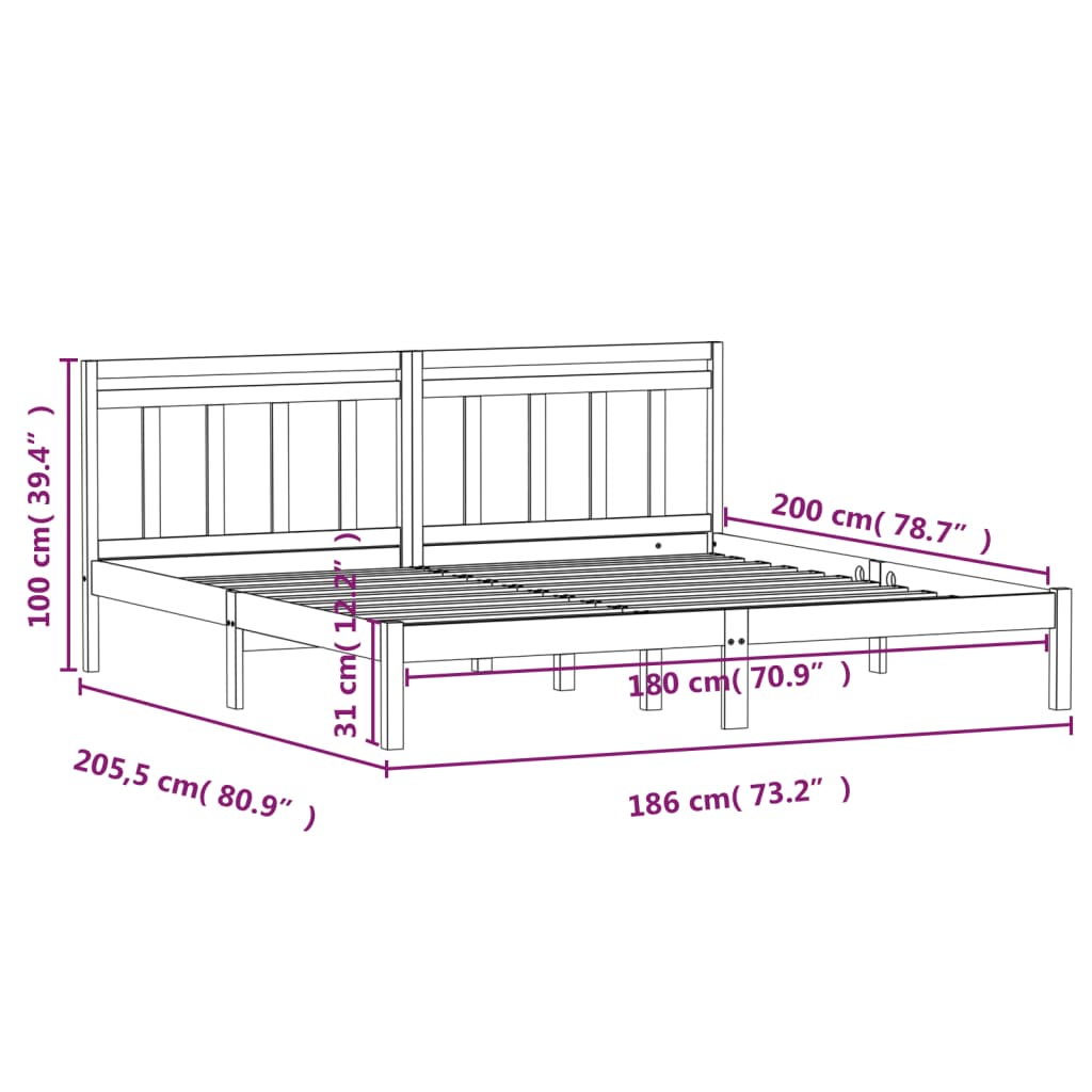 tömör fa ágykeret 180 x 200 cm (Super King)