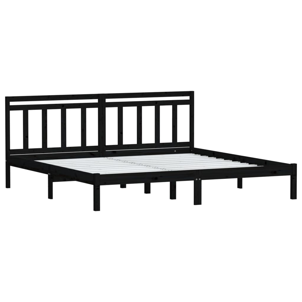 fekete tömör fenyőfa ágykeret 200 x 200 cm