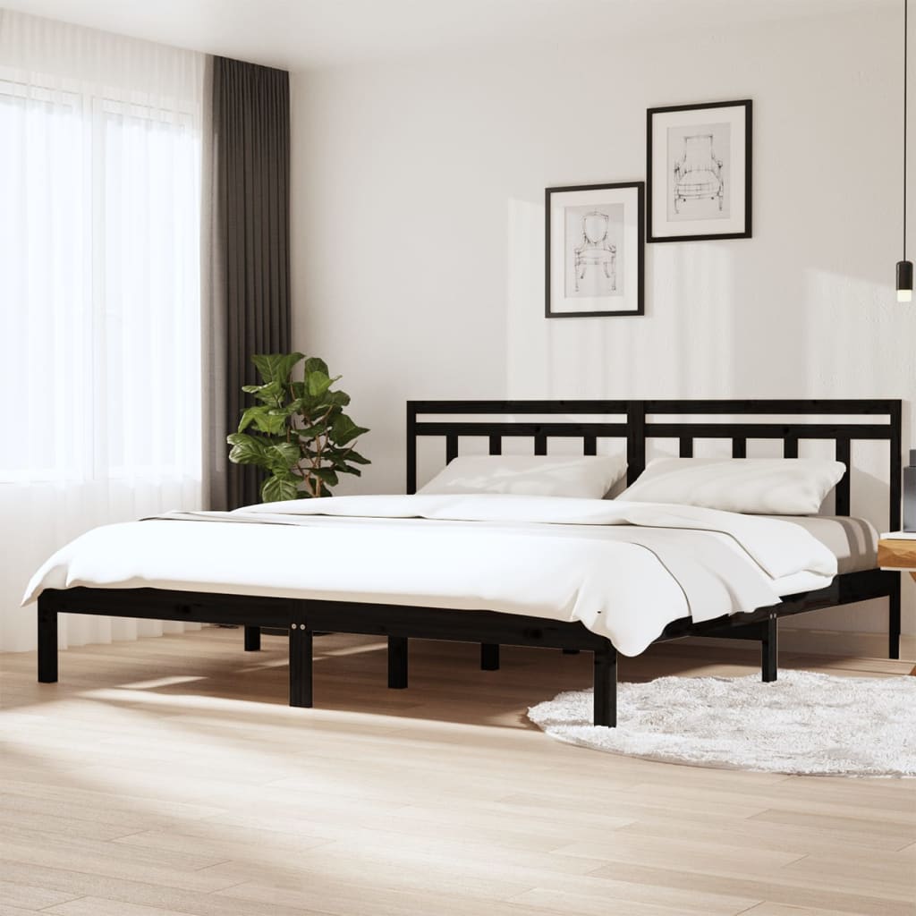 fekete tömör fenyőfa ágykeret 200 x 200 cm