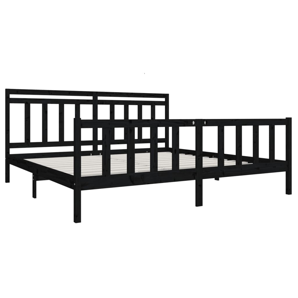 fekete tömör fa ágykeret 200 x 200 cm