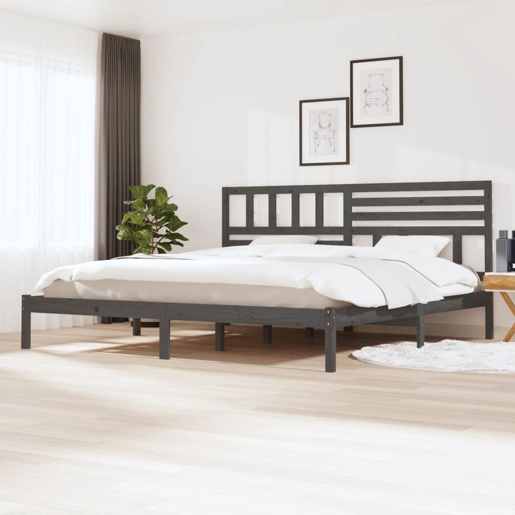 szürke tömör fenyőfa ágykeret 200 x 200 cm