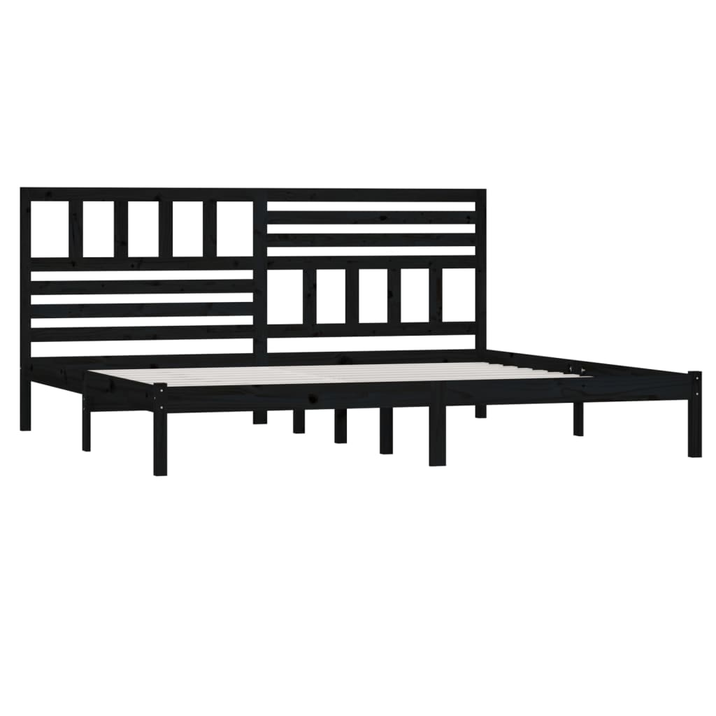 fekete tömör fenyőfa ágykeret 200 x 200 cm