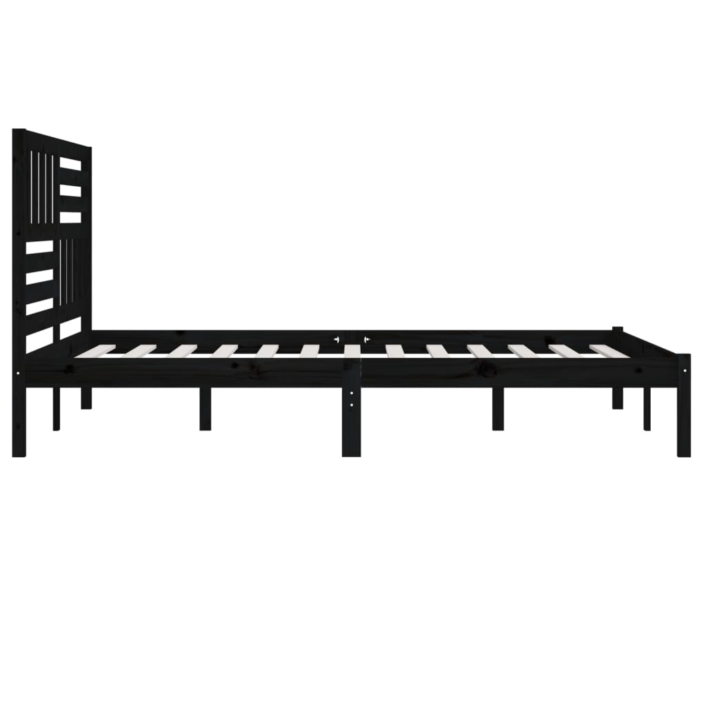 fekete tömör fenyőfa ágykeret 200 x 200 cm