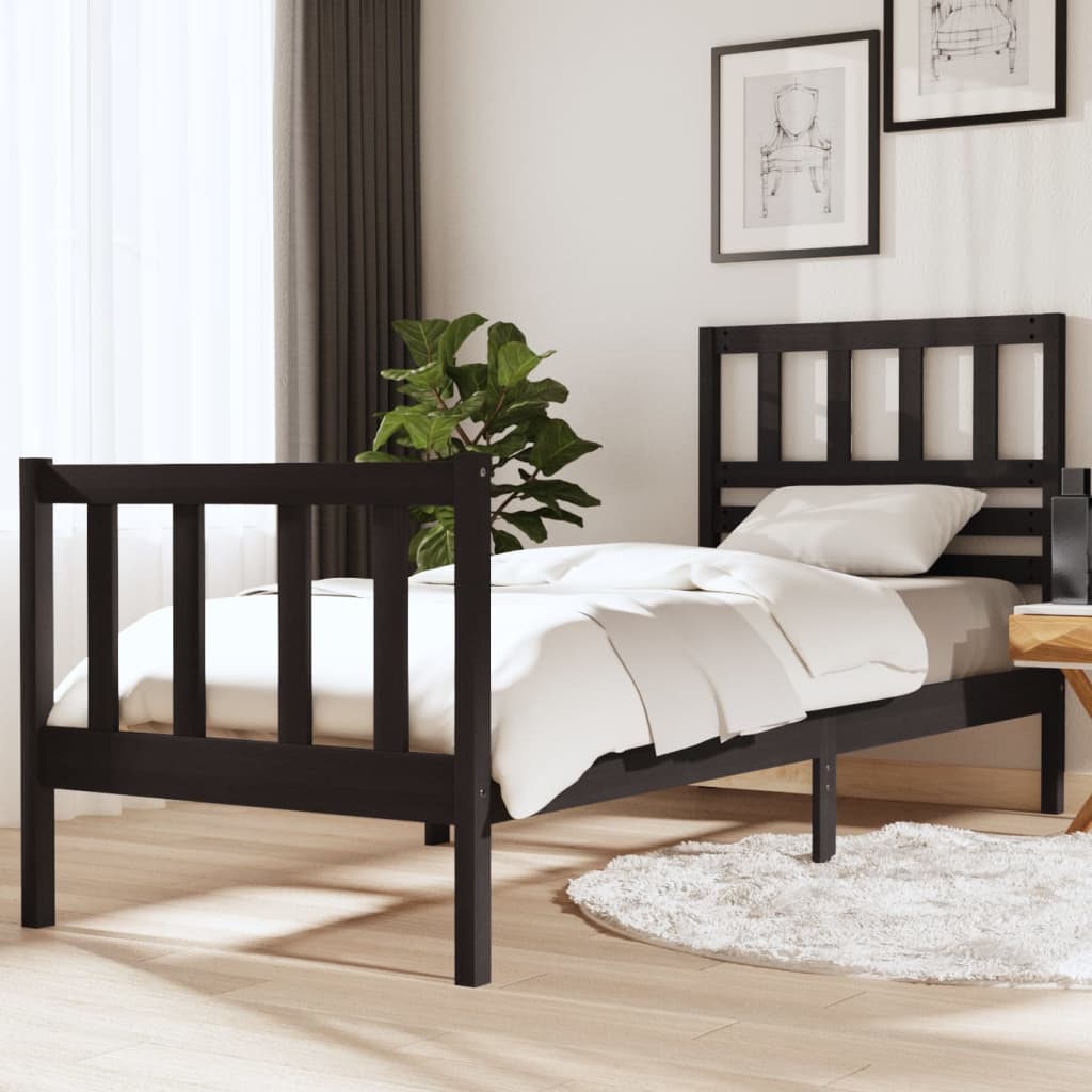 fekete tömör fa ágykeret 75 x 190 cm (Small Single)