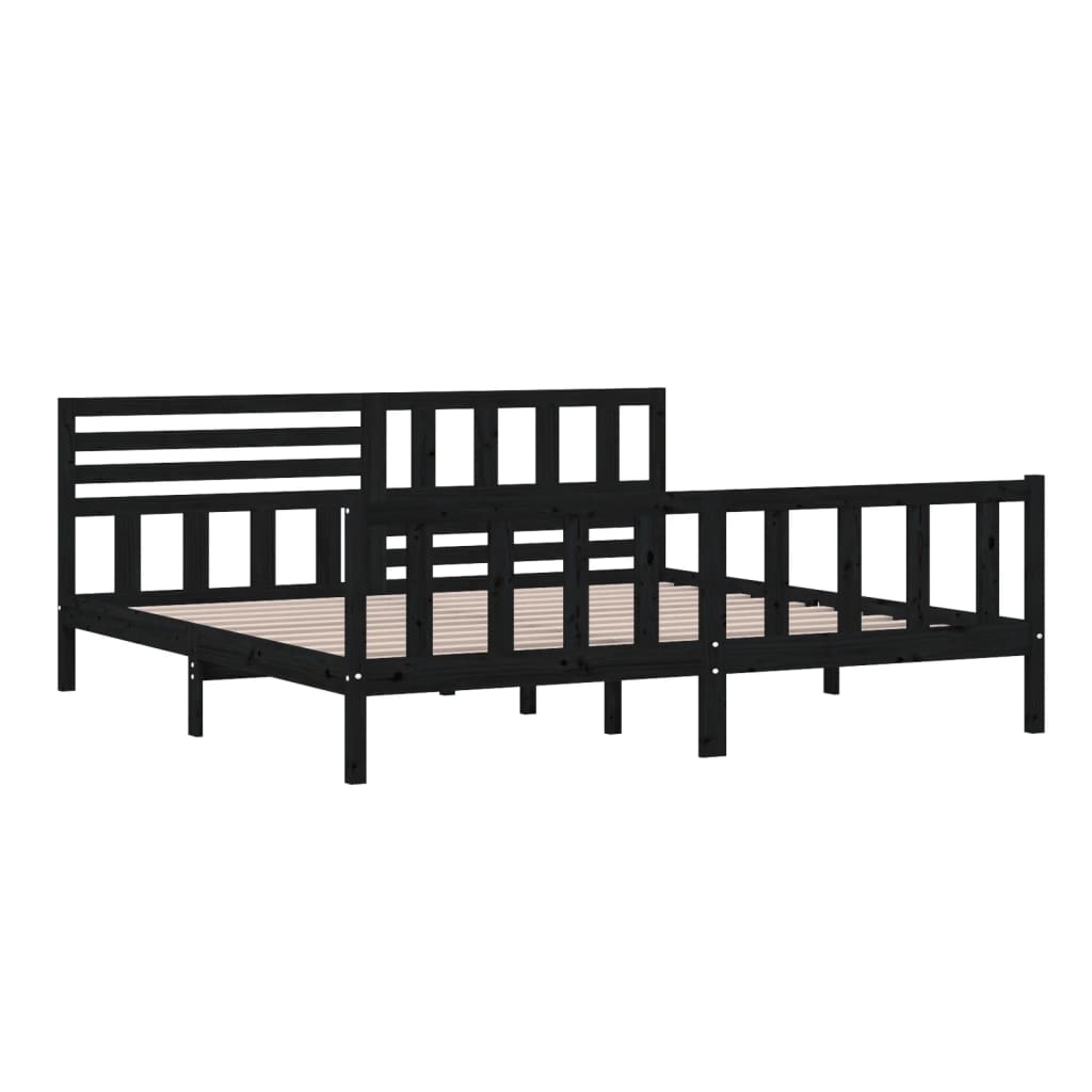 fekete tömör fa ágykeret 200 x 200 cm