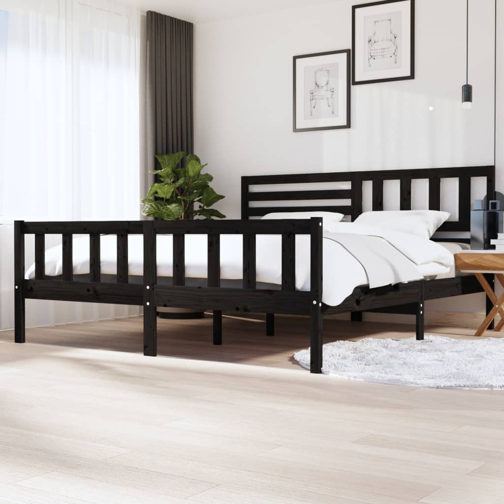 fekete tömör fa ágykeret 200 x 200 cm