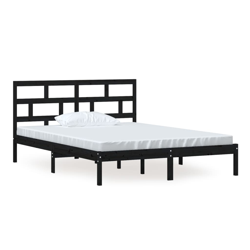 fekete tömör fa ágykeret 150 x 200 cm (King Size)