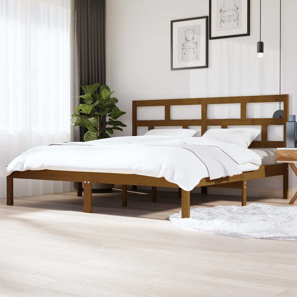 mézbarna tömör fenyőfa ágykeret 200 x 200 cm