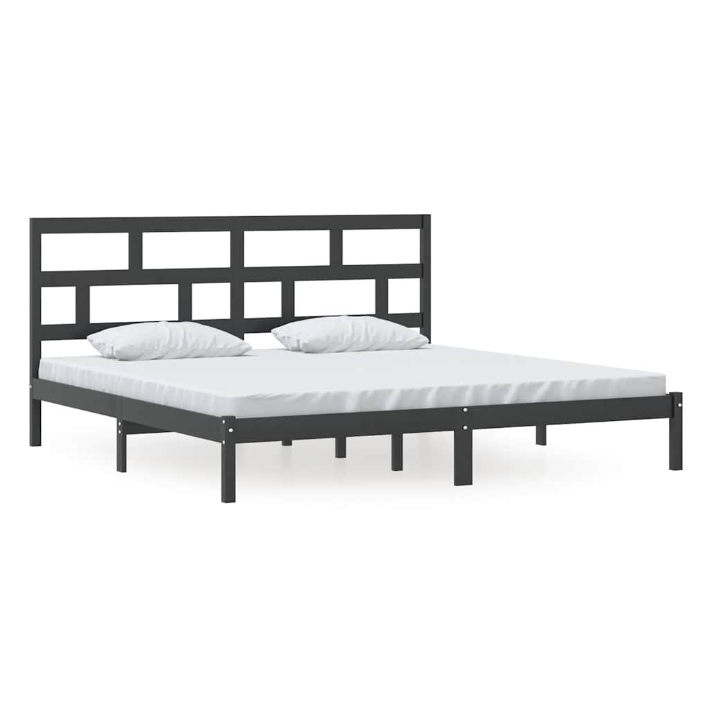 fekete tömör fenyőfa ágykeret 200 x 200 cm