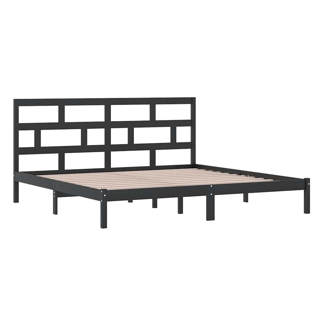 fekete tömör fenyőfa ágykeret 200 x 200 cm