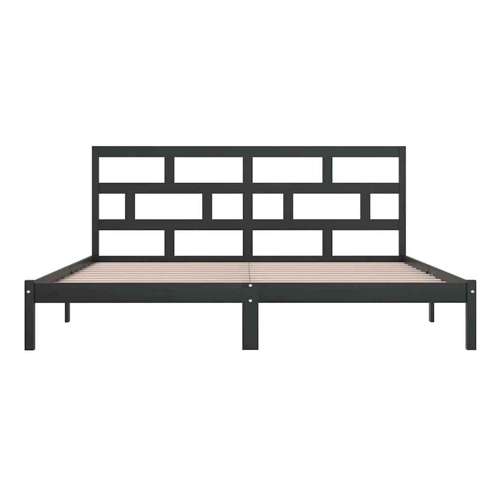 fekete tömör fenyőfa ágykeret 200 x 200 cm