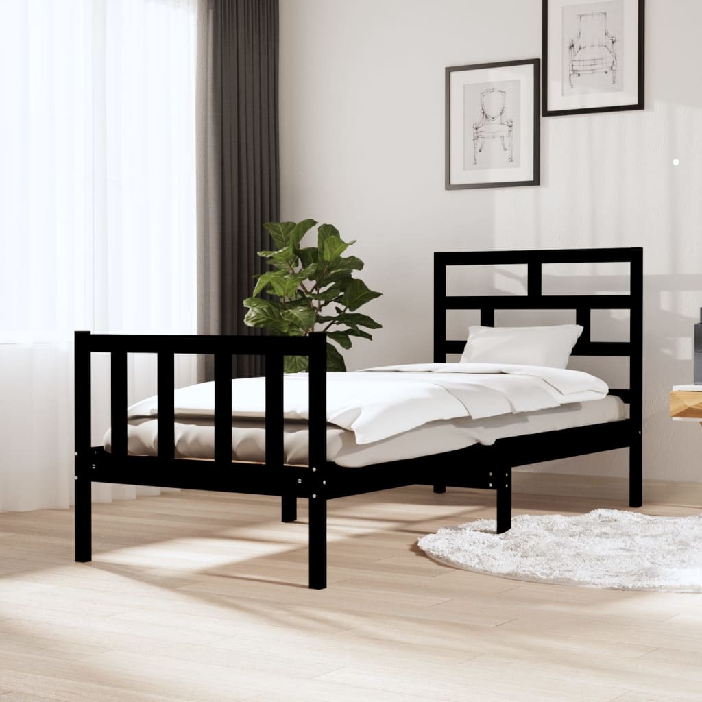 Small Single fekete tömör fenyőfa ágykeret 75 x 190 cm
