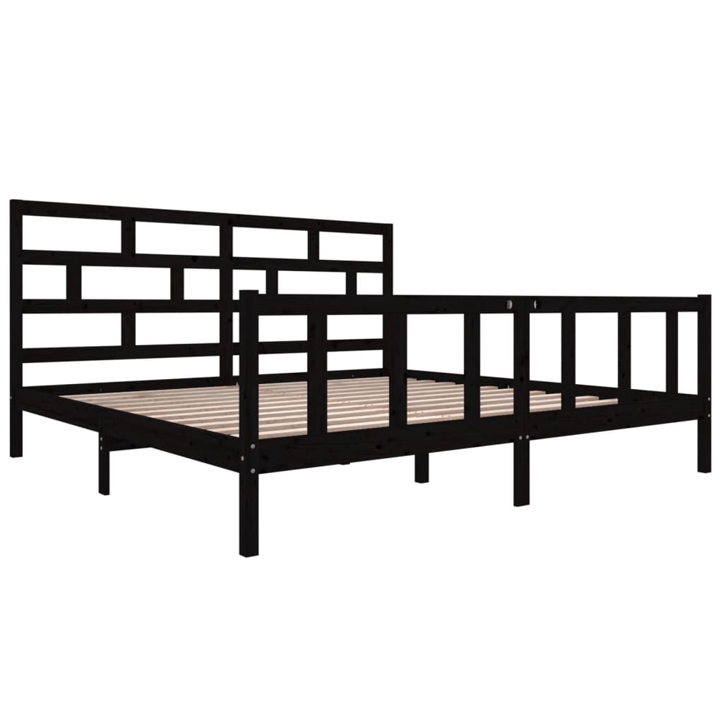 fekete tömör fenyőfa ágykeret 200 x 200 cm