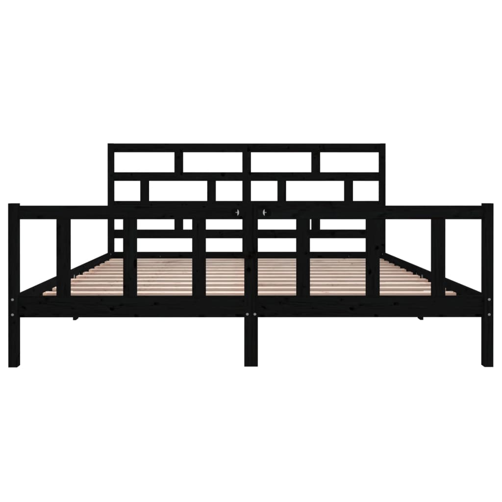 fekete tömör fenyőfa ágykeret 200 x 200 cm