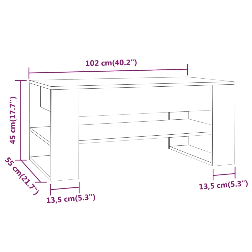 betonszürke szerelt fa dohányzóasztal 102 x 55 x 45 cm