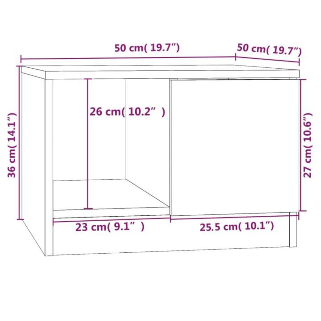 betonszürke szerelt fa dohányzóasztal 50 x 50 x 36 cm