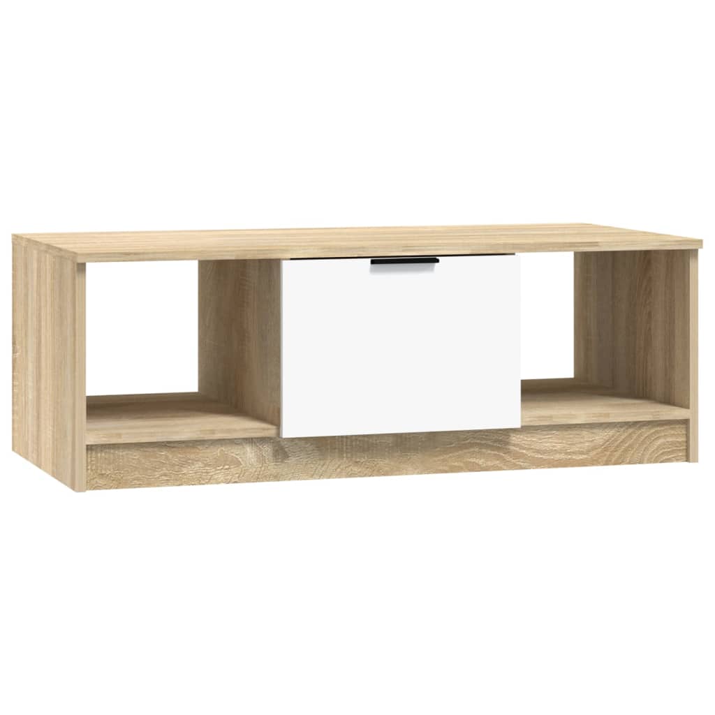 fehér és sonoma színű szerelt fa dohányzóasztal 102x50x36 cm