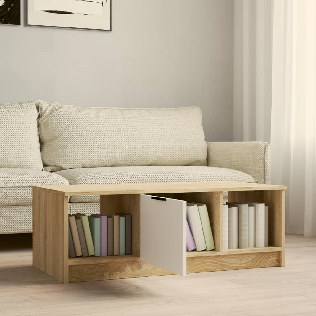 fehér és sonoma színű szerelt fa dohányzóasztal 102x50x36 cm