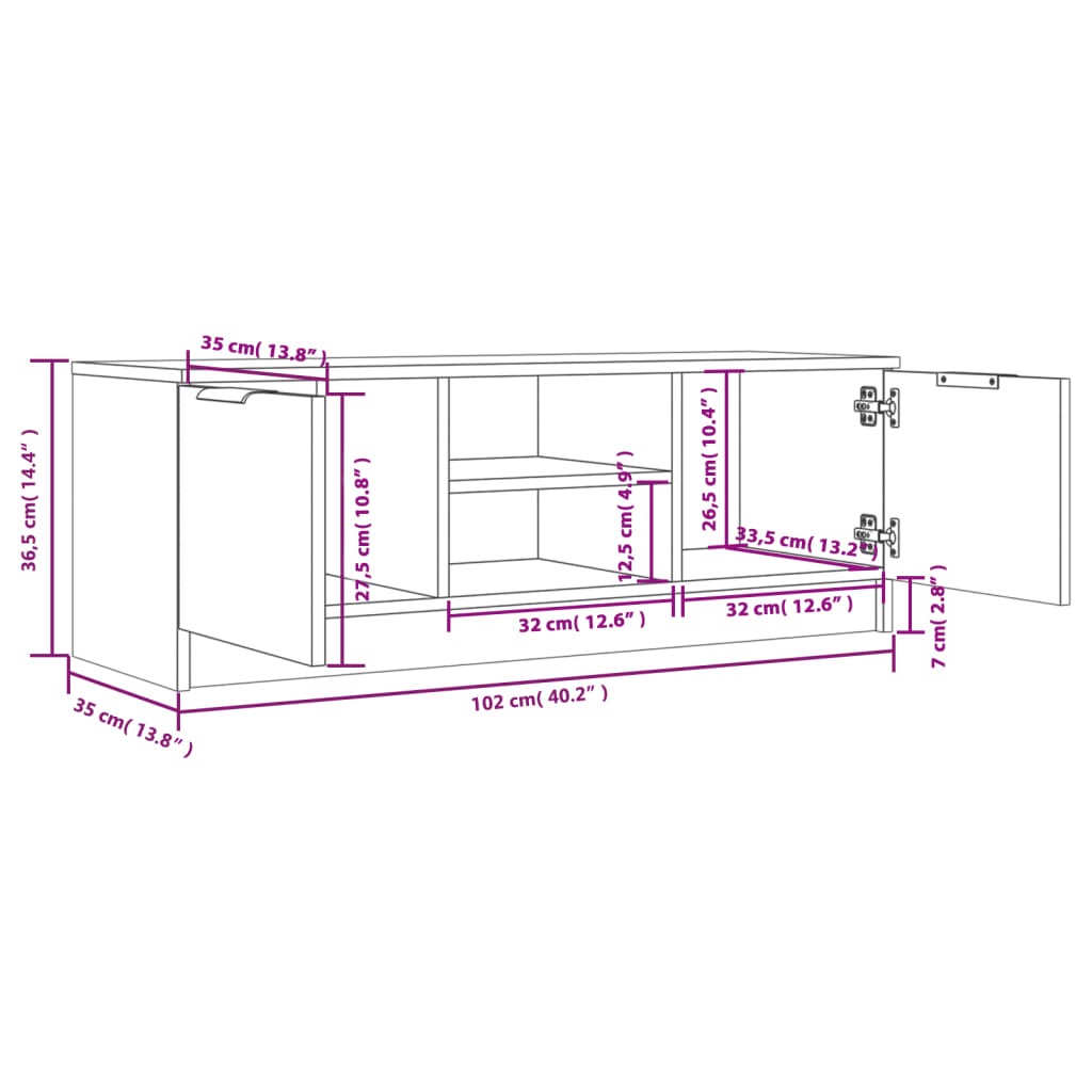 füstös tölgy színű szerelt fa TV-szekrény 102 x 35 x 36,5 cm