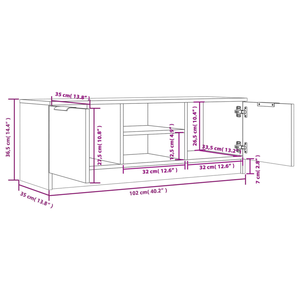 szürke sonoma színű szerelt fa TV-szekrény 102 x 35 x 36,5 cm
