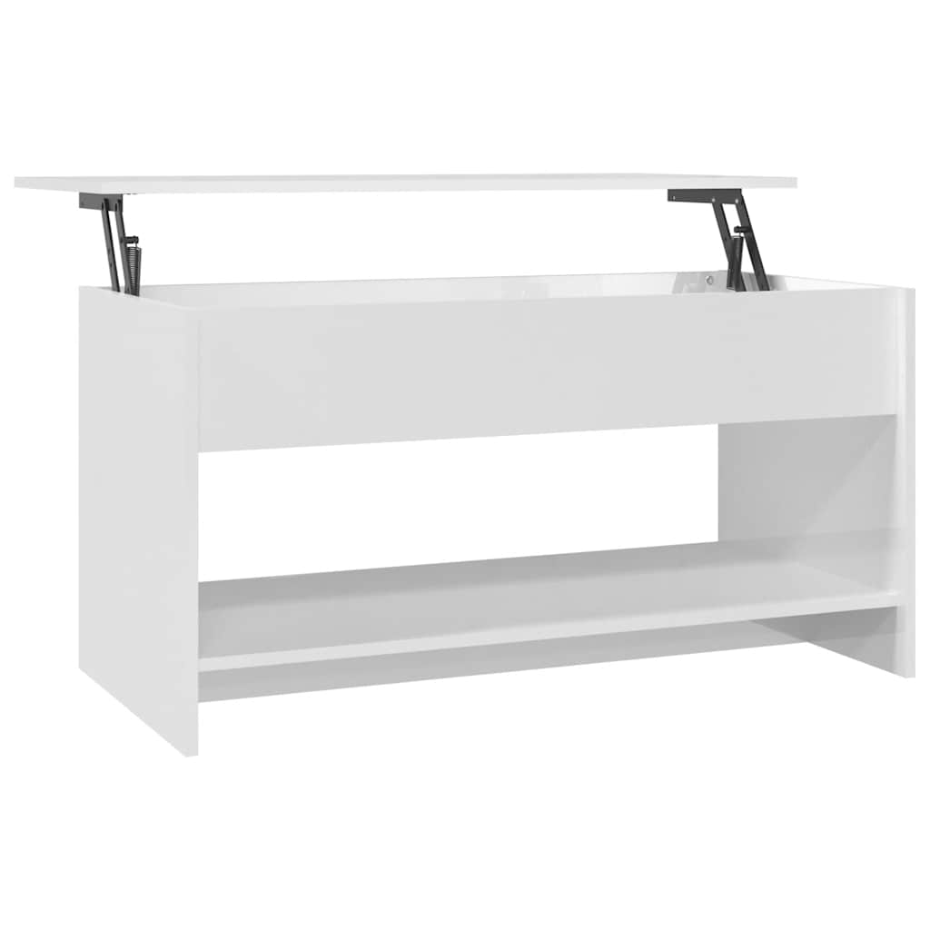 magasfényű fehér szerelt fa dohányzóasztal 102x50x52,5 cm