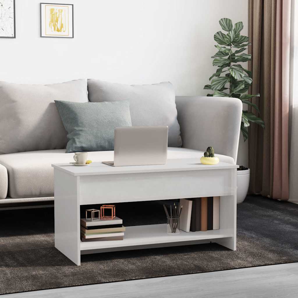 magasfényű fehér szerelt fa dohányzóasztal 102x50x52,5 cm