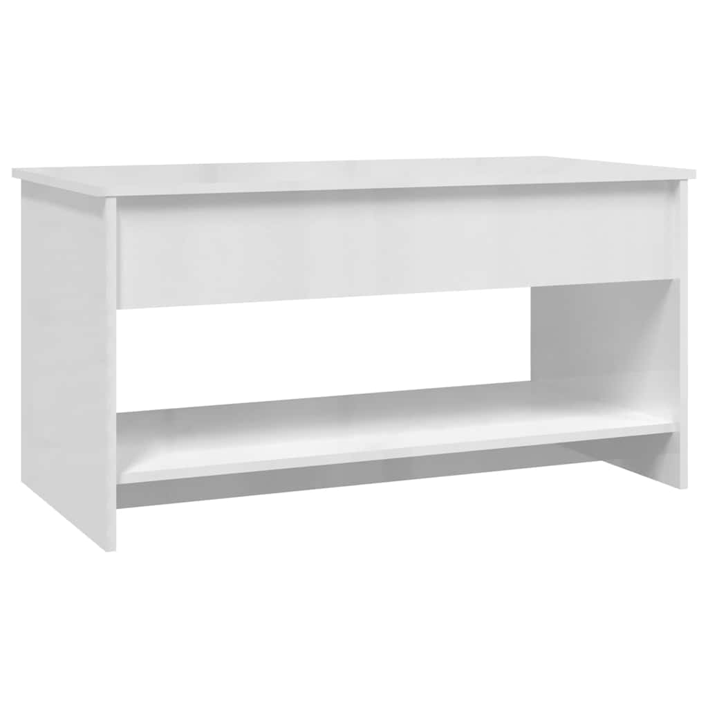 magasfényű fehér szerelt fa dohányzóasztal 102x50x52,5 cm