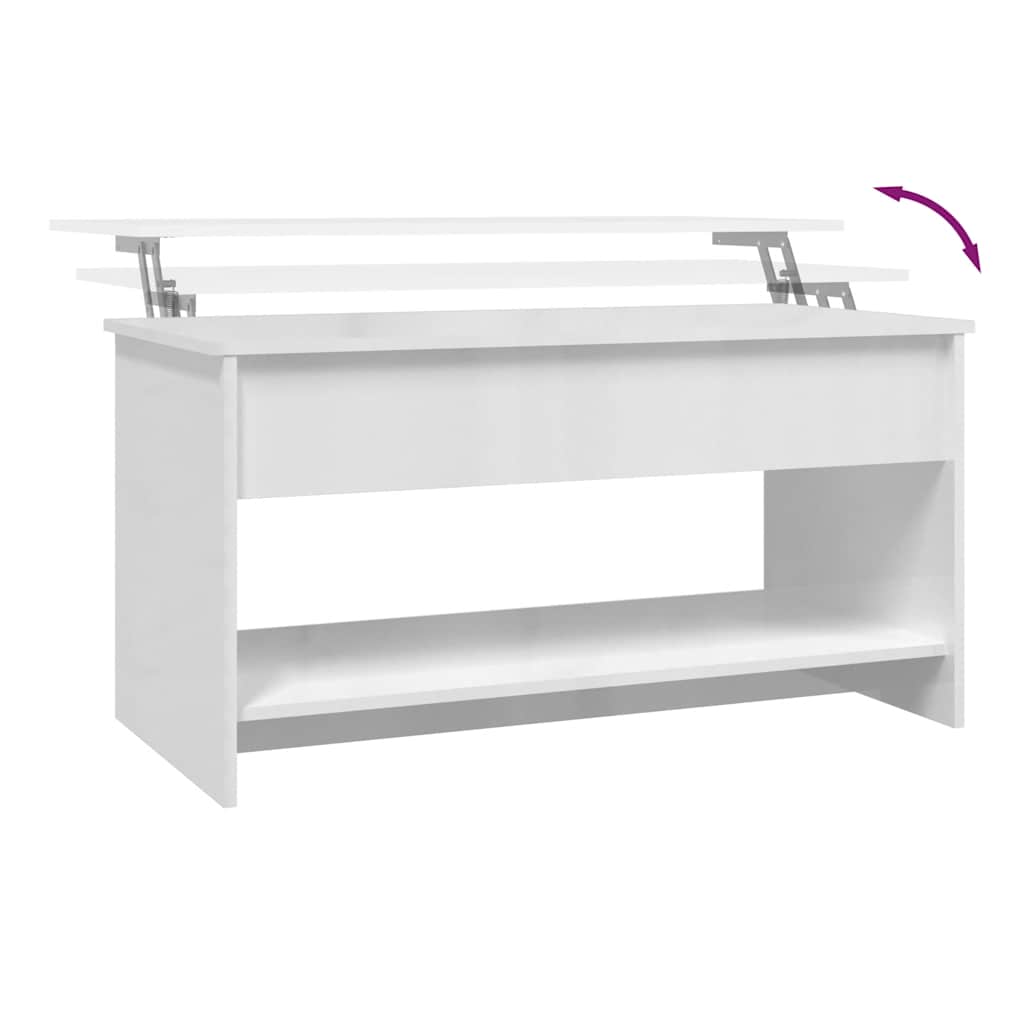magasfényű fehér szerelt fa dohányzóasztal 102x50x52,5 cm